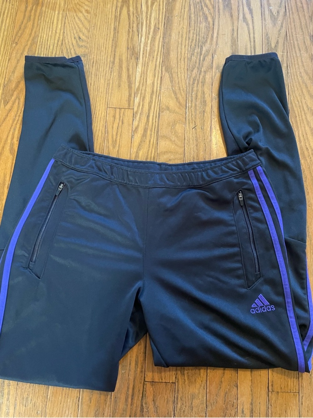 Adidas Navy Joggers with Purple Side Stripes